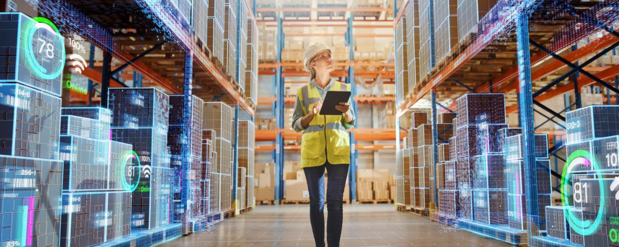 person walking with clipboard in warehouse