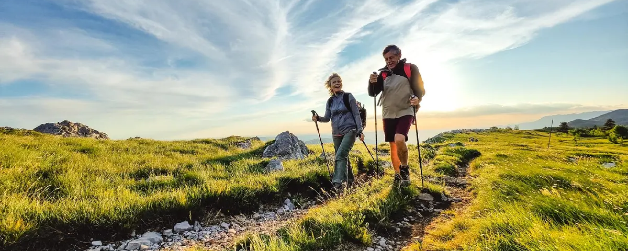 Two Content Seniors Hiking and Walking Off The Beaten Path