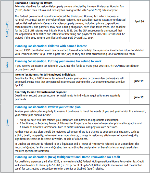 2024 Personal Tax Calendar