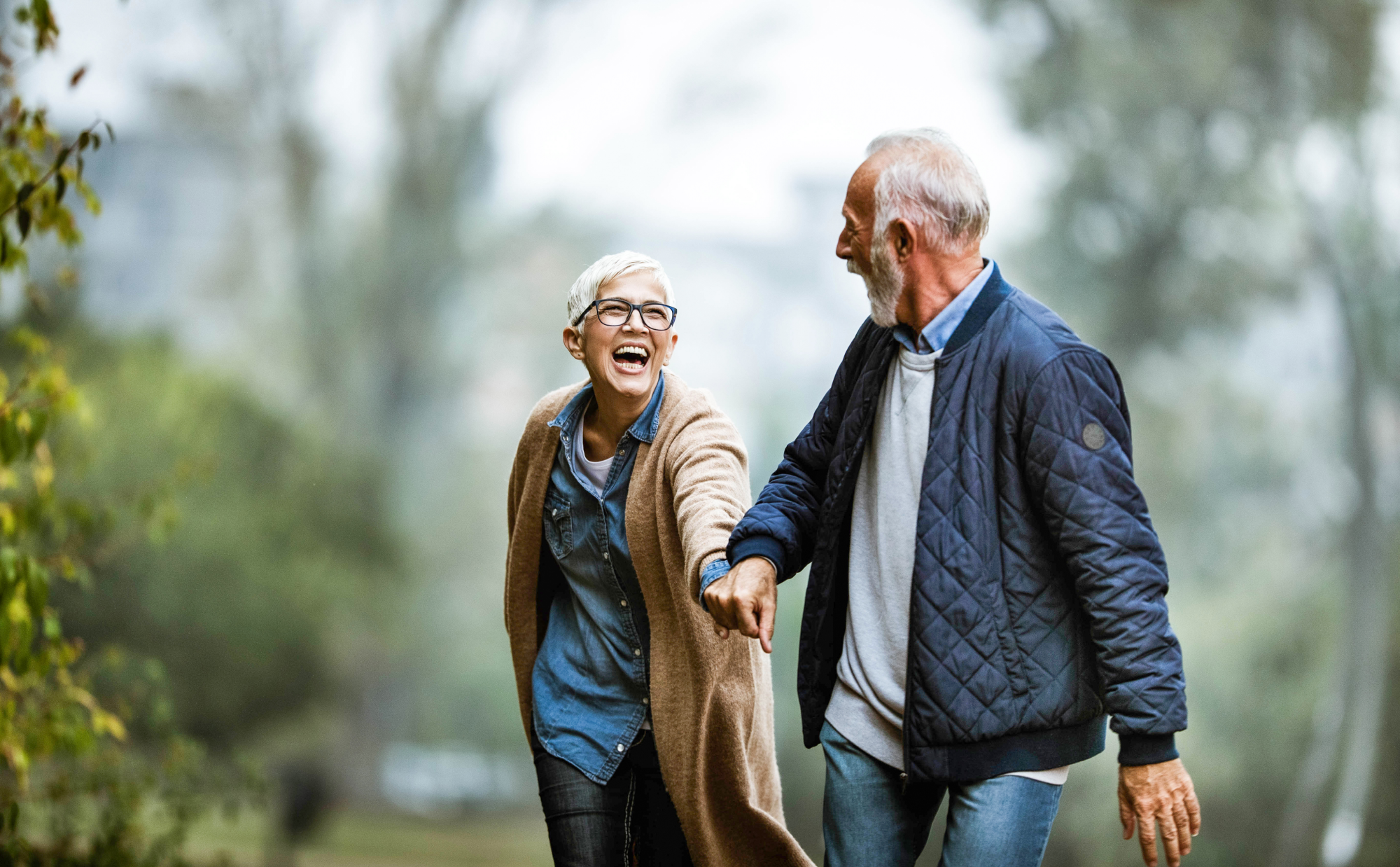 elderly couple on a hike